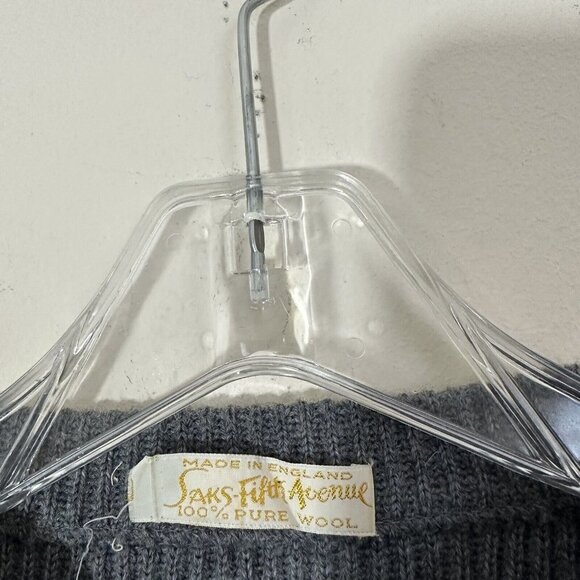 Vintage Saks Fifth Ave Sweater Women's Pure Wool Size M Gray Stripes High Neck - Picture 2 of 5